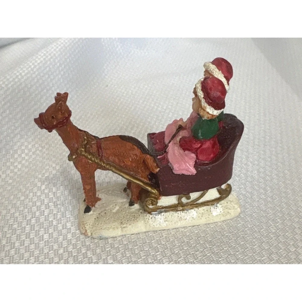 Christmas Village Miniature Sleigh Figurine Resin Christmas Village Decor